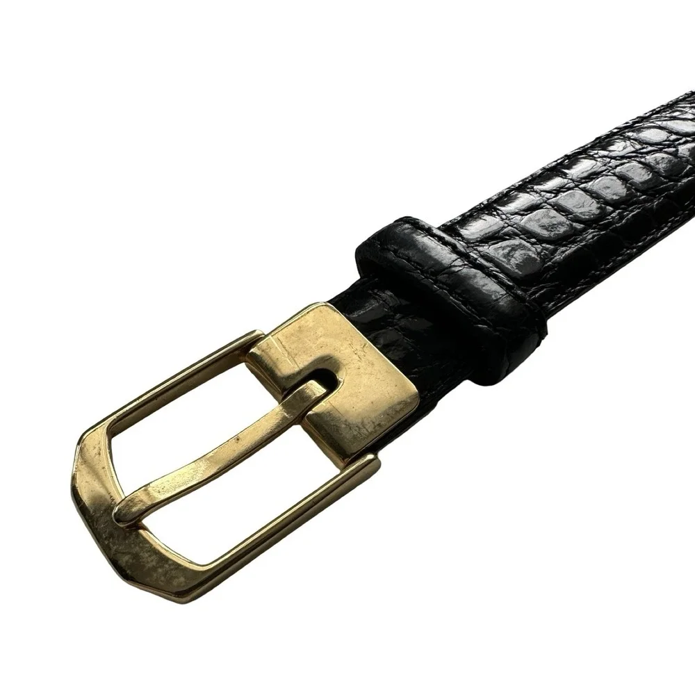 Bespoke Black Genuine Caiman Crocodile 1 Inch Width Brass Buckle Belt 32 NWOT